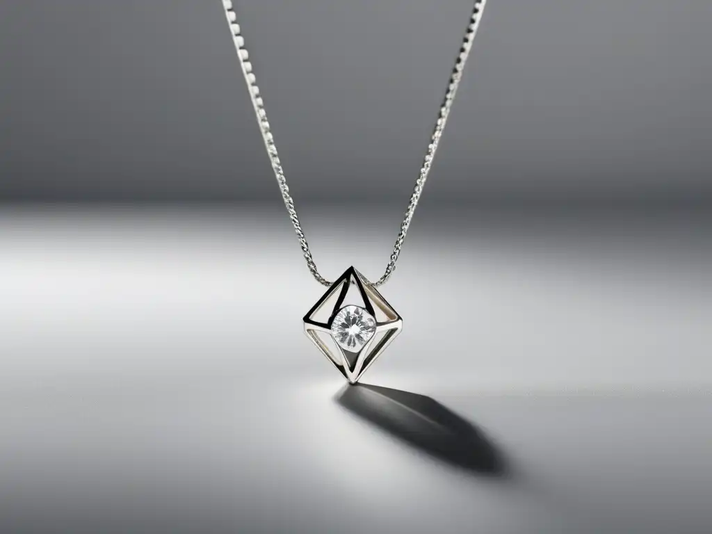 Valor histórico de las joyas modernas: imagen de collar plateado minimalista con colgante geométrico de diamante