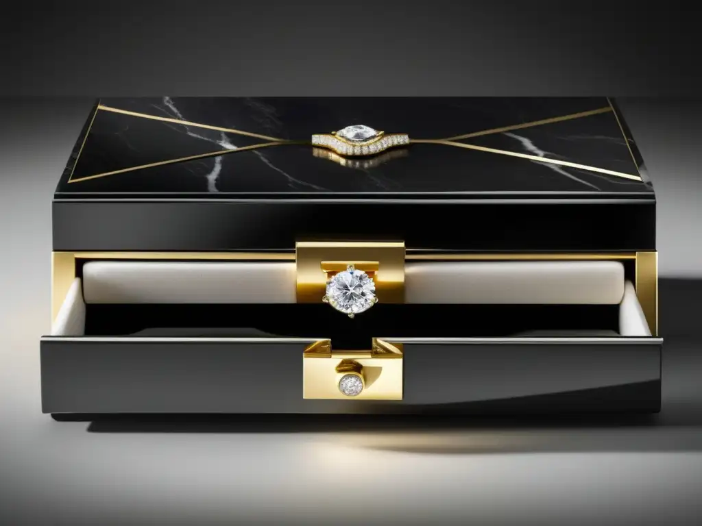 Joyería contemporánea: caja de mármol negro y joyas elegantes - Importancia de la joyería en ceremonias contemporáneas