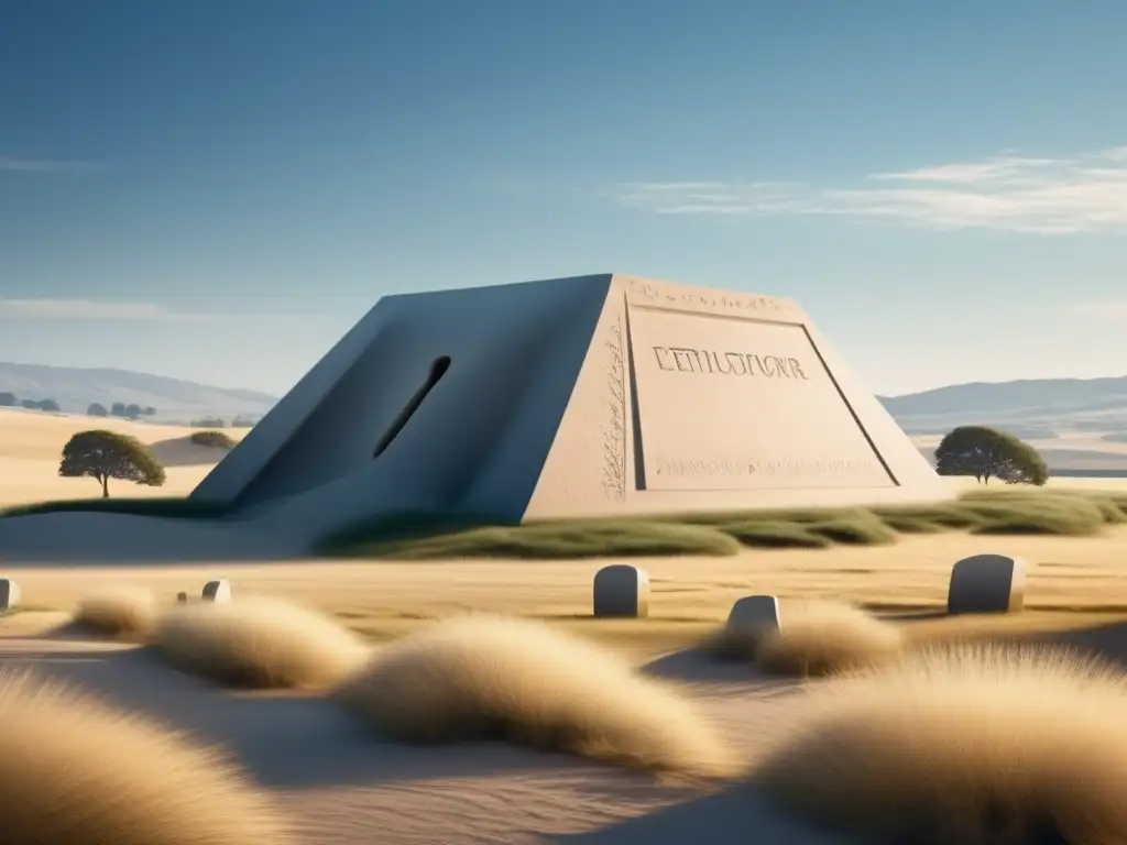 Tumba prehistórica con joyería Joyas prehistóricas simbolizando vida y muerte en paisaje minimalista