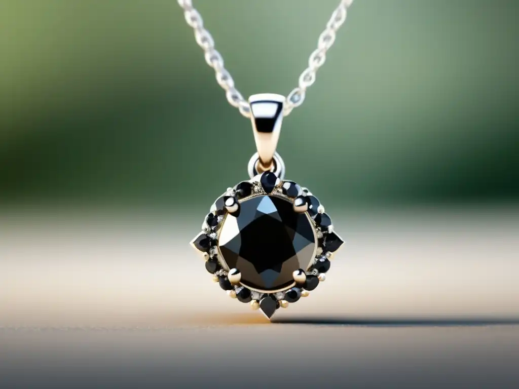 Joyería moderna: colgante de diamante negro elegante y minimalista en cadena de plata