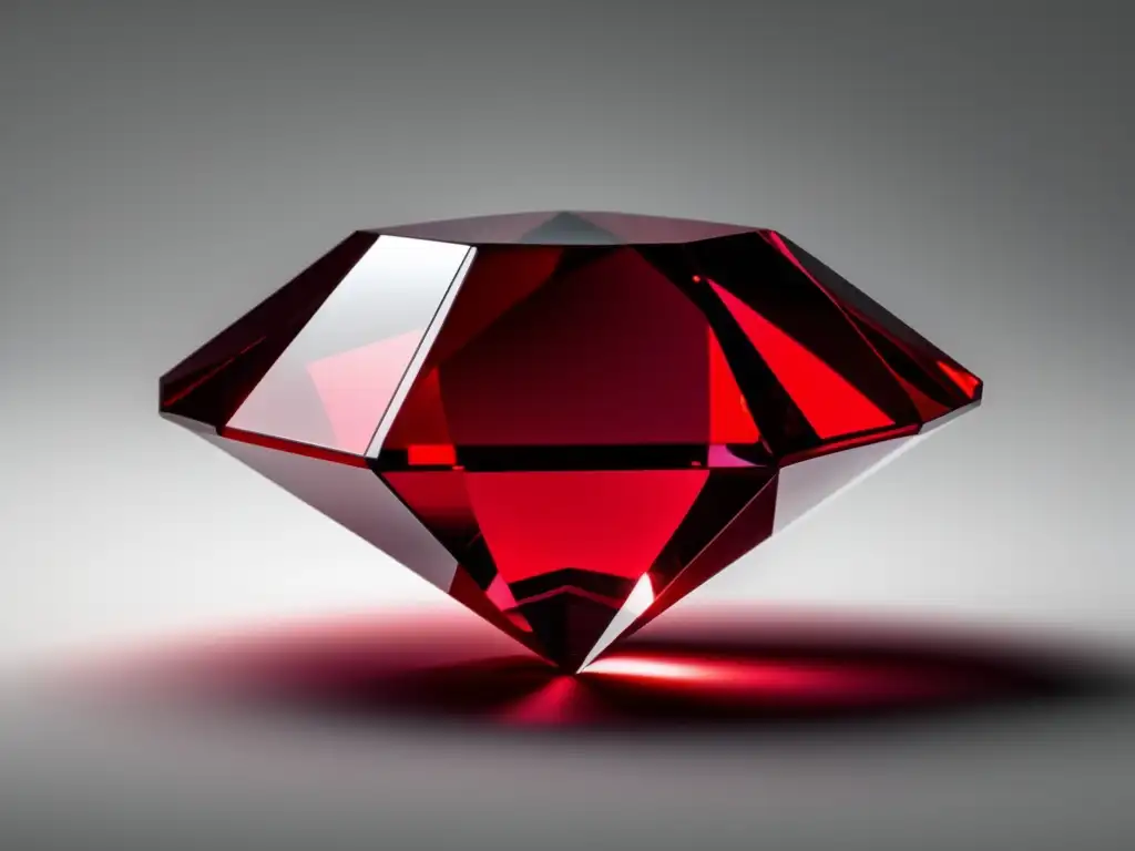 Impresionante rubí en suspensión contra fondo blanco Significado cultural de los rubíes: imagen minimalista de un rubí rojo impecable suspendido en el aire, reflejando hermosos tonos de carmesí