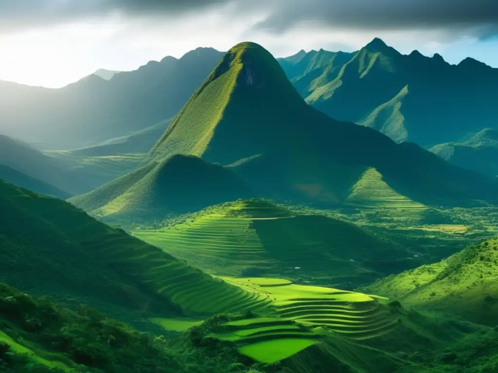 Impacto piedras preciosas en comunidades indígenas: paisaje sereno y poderoso, río cristalino, montañas místicas y cielo pastel