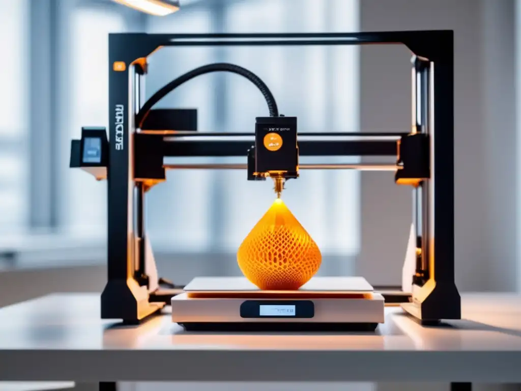 Innovaciones joyería impresión 3D: Impresora 3D crea joya detallada con gemas en ambiente luminoso y minimalista