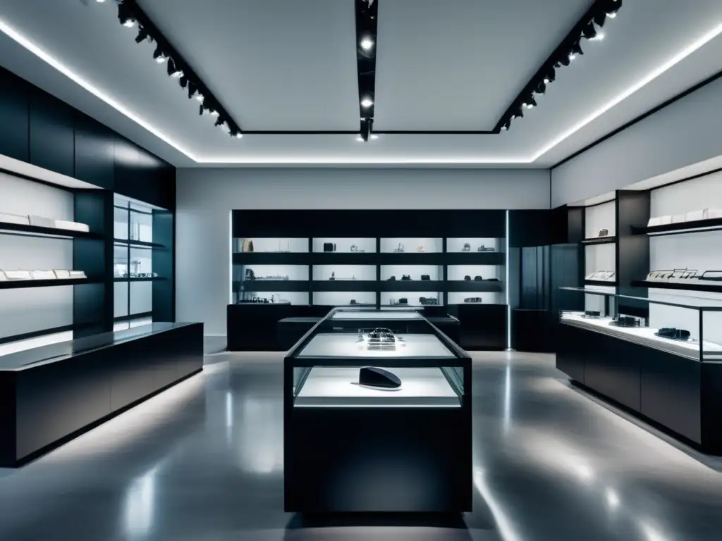 Interior minimalista de joyería elegante Tienda joyería: Lujo minimalista, tendencias futuras mercado joyería