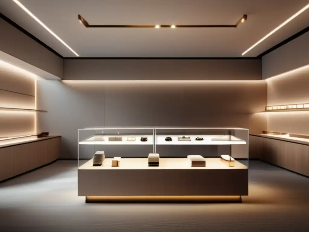 Interior de tienda de joyería minimalista y futurista: mostrando el futuro de la joyería con elegancia y sofisticación