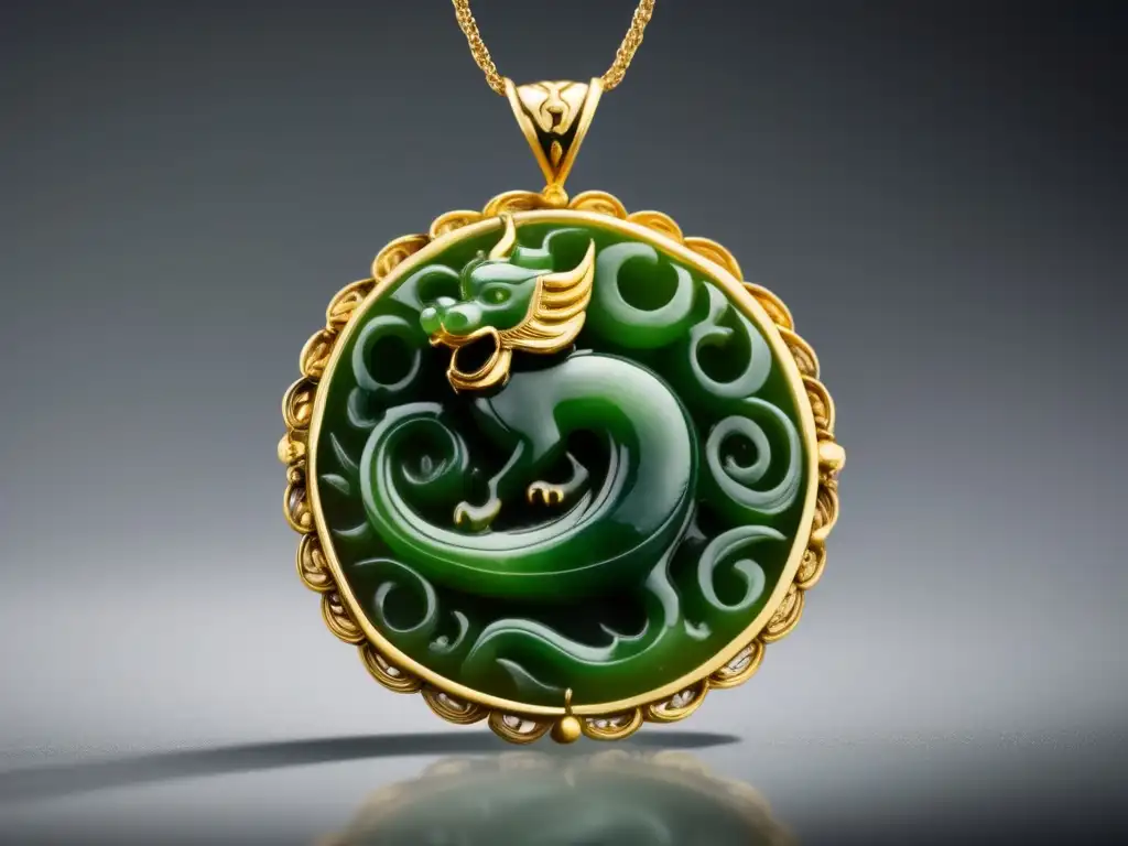 Joyería antigua China: Colgante de jade de la Dinastía Han, símbolo de prestigio y prosperidad, en elegante collar dorado