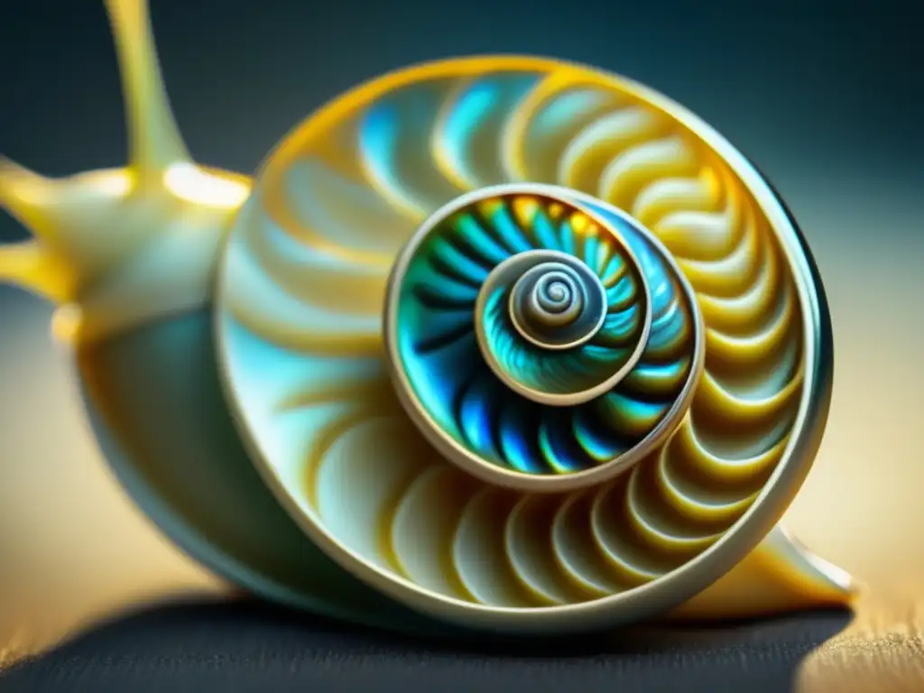 Joya de caparazón de caracol: detalle 8k de diseño elegante, espirales intrincadas, iridiscencia natural, historia de las joyas