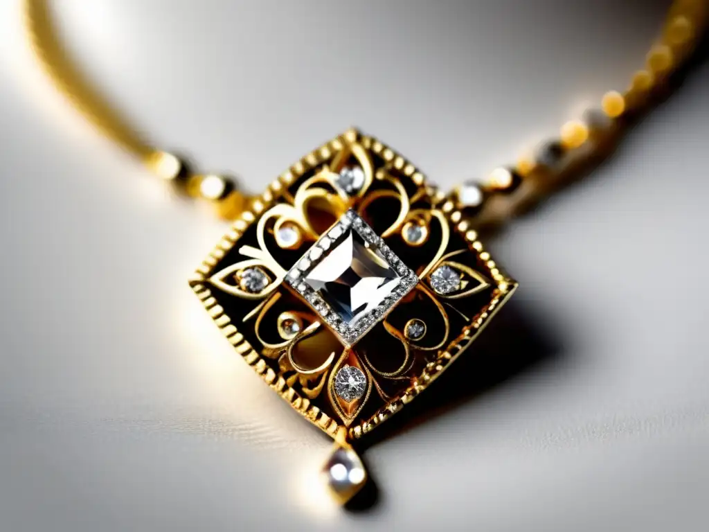 Collar antiguo con diamantes Cuidado y conservación joyas antiguas - Collar antiguo de diamantes con filigrana y cadena dorada
