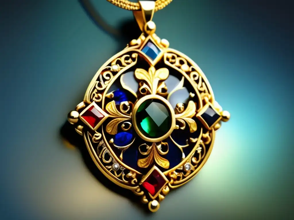 Joyería medieval en oro con gemas, reflejando opulencia y religión