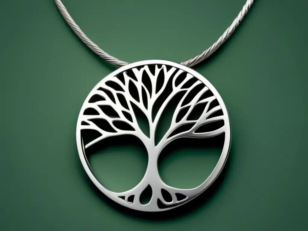 Impacto diseño joyas identidad cultural: Collar minimalista de plata pulida con colgante en forma de árbol estilizado