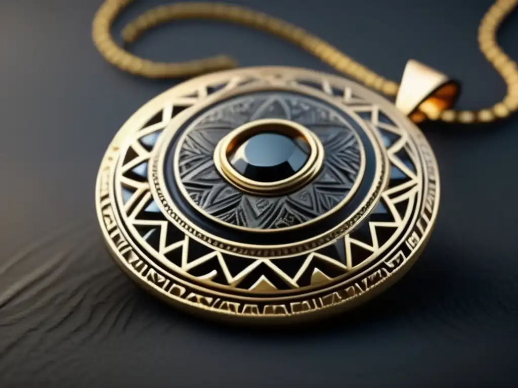 Influencia cultural joyería prehistórica: Intrigante diseño de joyería antigua, con patrones geométricos tallados en piedra pulida, reflejando luz