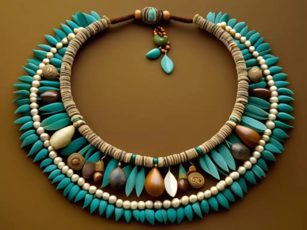 Joyas Amazónicas: Collar artesanal con elementos naturales y detalles intrincados que simbolizan la conexión histórica con la naturaleza