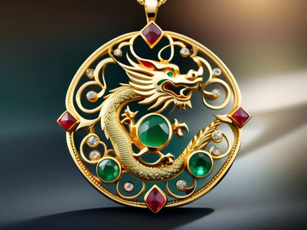 Joyería asiática: Historia y evolución, colgante de oro con dragón mítico, jade ornamental y vibrantes brazaletes de gemas