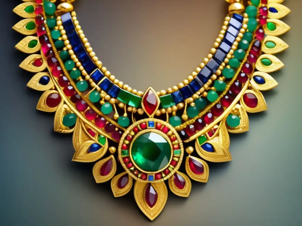 Historia joyería etíope antigua: Collar y pendientes elegantes con gemas vibrantes y detalles intrincados