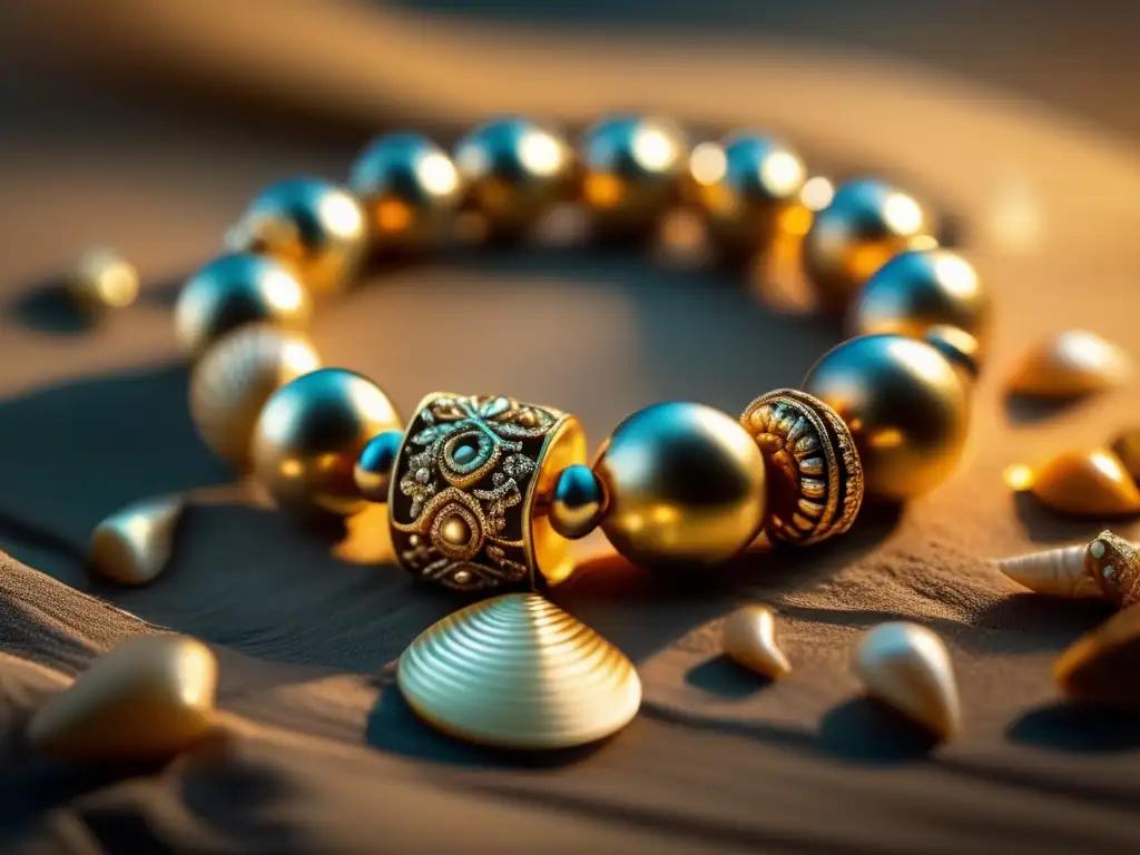 Influencia cultural de la joyería prehistórica, detalle de collar de conchas y huesos