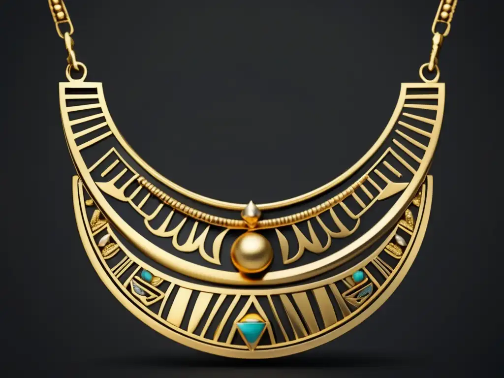 Joyería antiguo Egipto: Imagen 8k muestra collar de oro con jeroglíficos