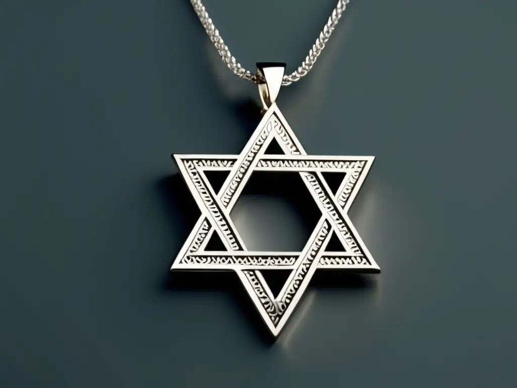 Influencia religiosa en joyería judaica: diseño minimalista de colgante de plata en forma de Estrella de David, grabado con patrones geométricos