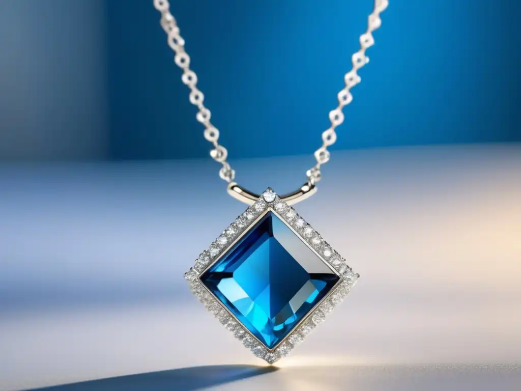 Historia y evolución de la joyería con cristales Swarovski, exposición de collar con cristal azul rodeado de halos brillantes