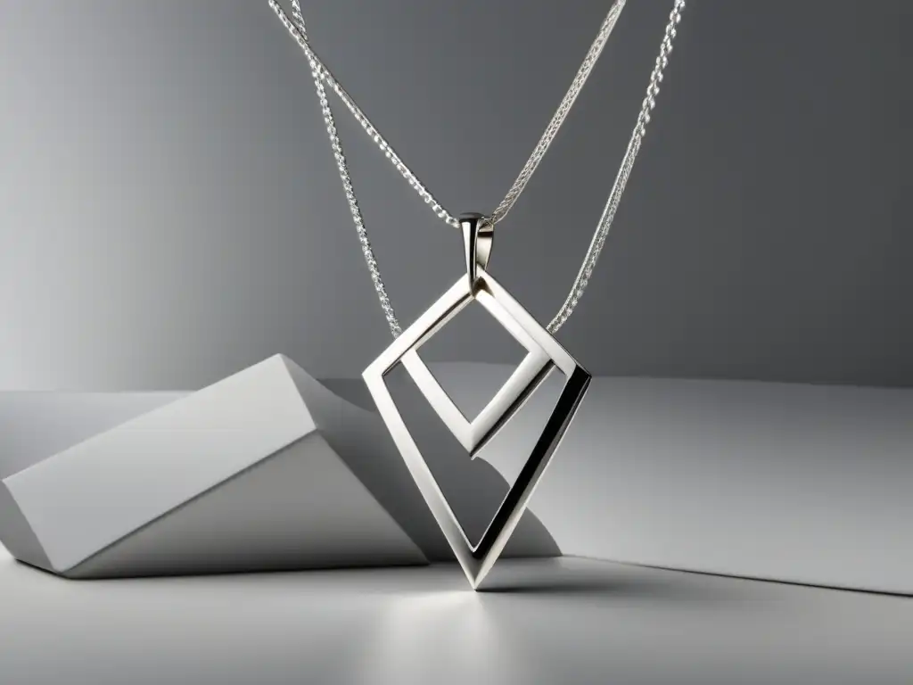 Joyería moderna: Collar minimalista de plata con colgante geométrico y cadena delgada