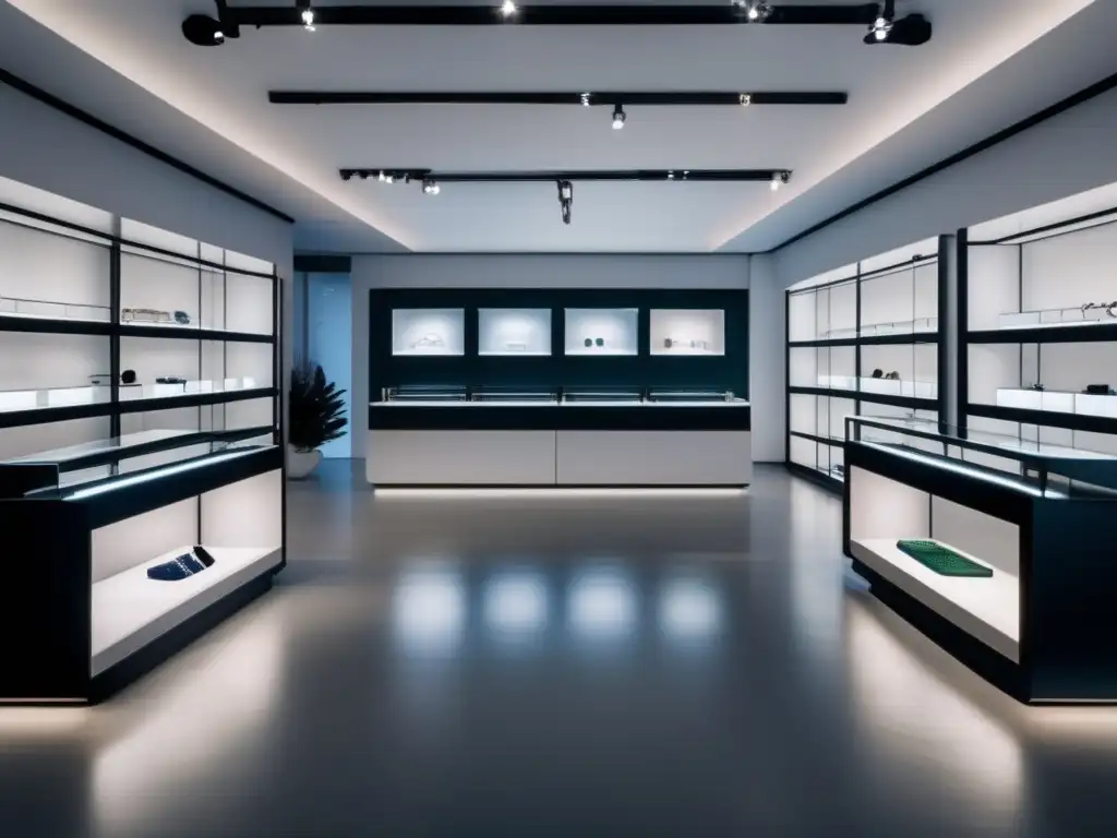 Historia y evolución de la joyería en el comercio electrónico: tienda minimalista con joyas elegantes y contemporáneas