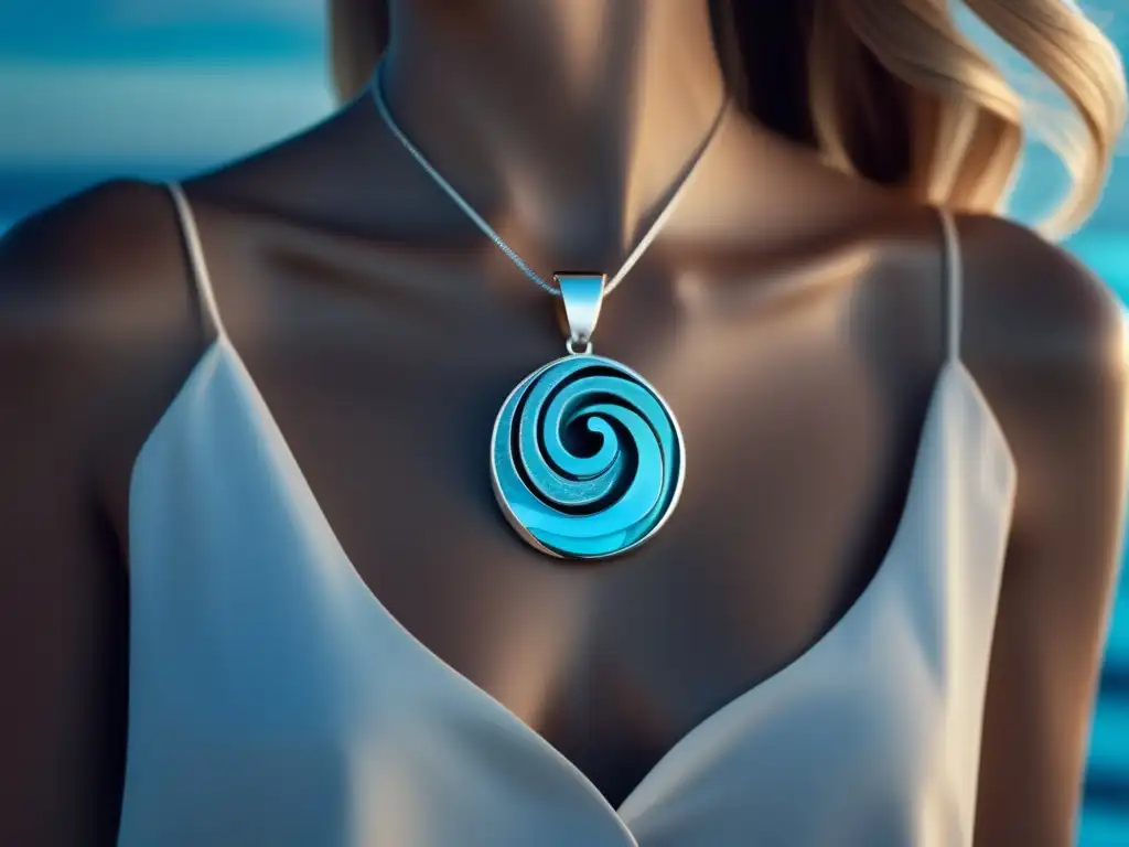 Joyería inspirada en planetas: collar plata con colgante de Neptuno, delicado diseño minimalista con detalles de ondas azules y turquesas