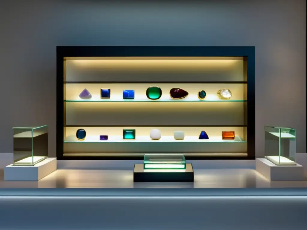 Gemas raras en joyería contemporánea: colección elegante y minimalista de gemas en exhibición