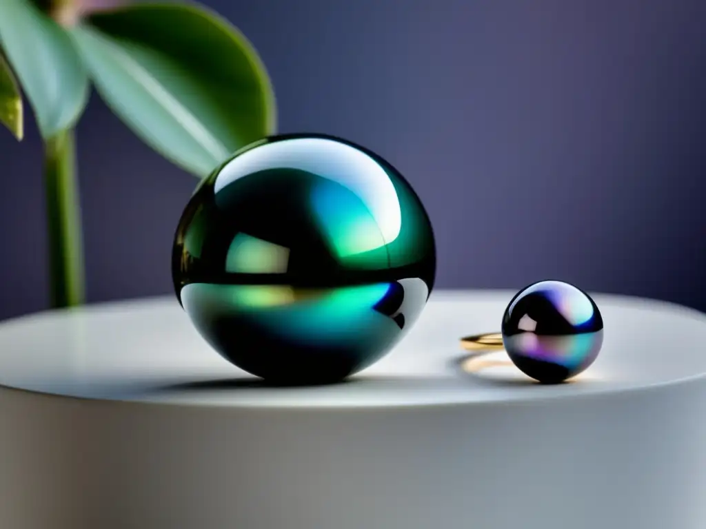 Joyería contemporánea con perlas negras de Tahití en elegante exposición