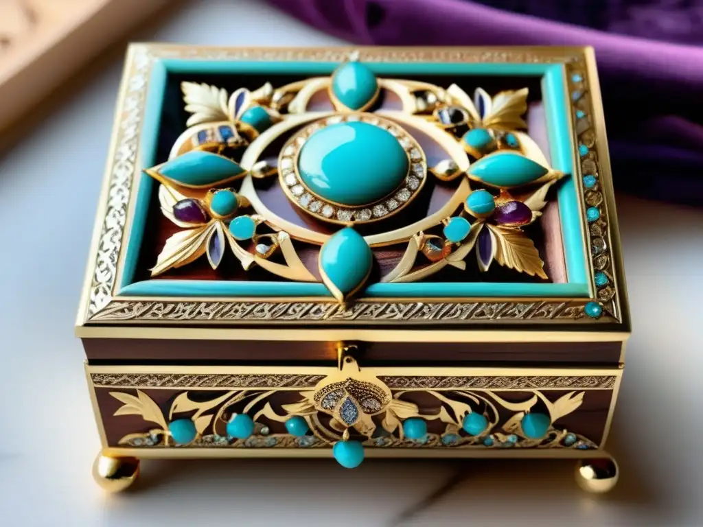 Joyas turcas: caja tallada en madera con diseños intricados, joyería de oro y plata con gemas coloridas, historia y elegancia