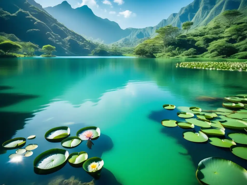 Lago turquesa rodeado de montañas verdes