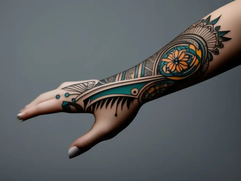 Arte corporal moderno y detallado Historia de los adornos corporales: Diseño minimalista de antebrazo con tatuajes y piercings intrincados