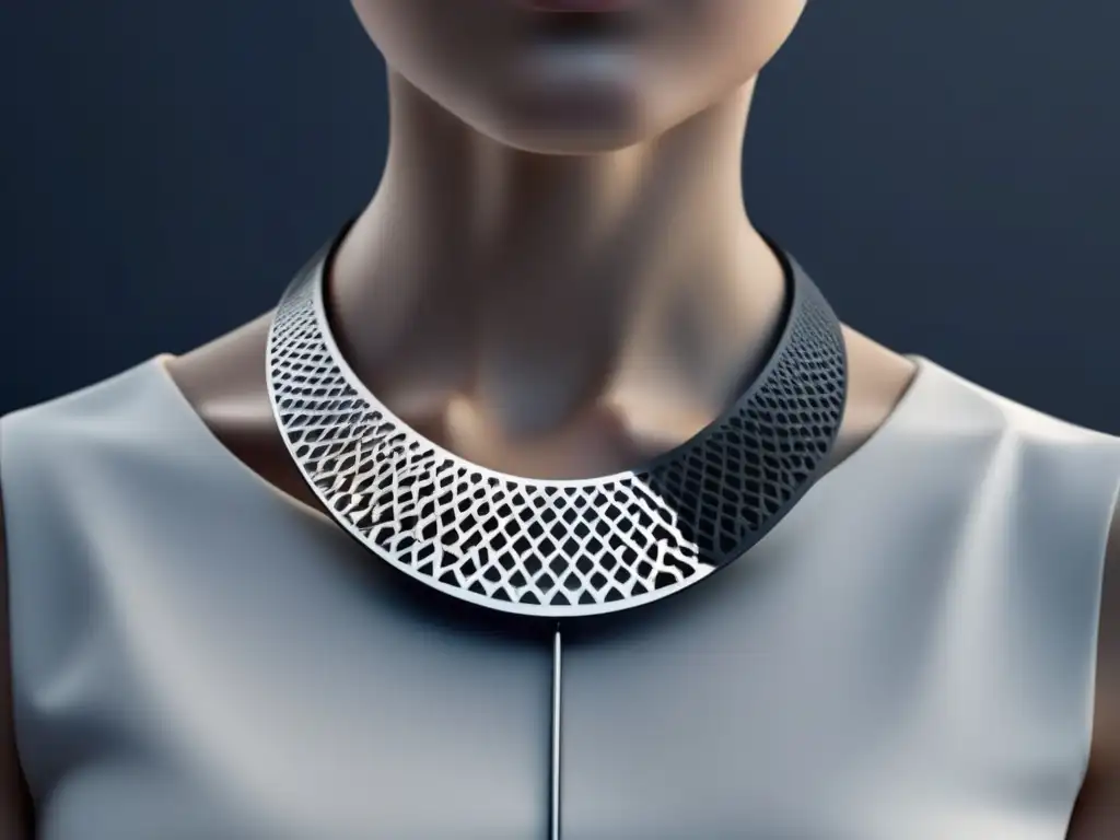 Innovaciones en materiales para joyas modernas: Collar de plata con patrones geométricos y materiales innovadores como titanio y fibra de carbono