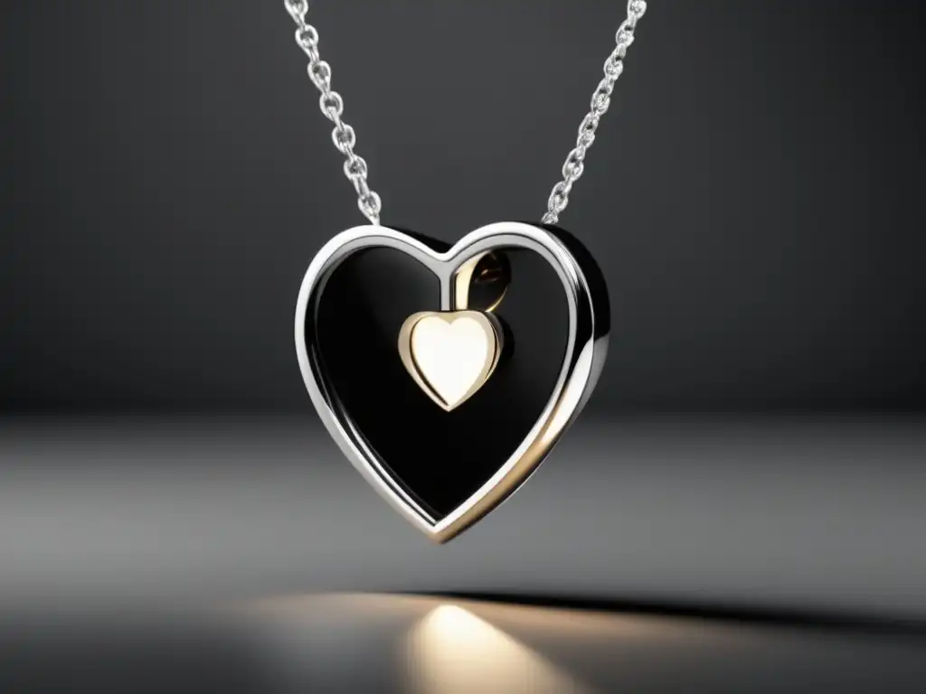 Joyería moderna y elegante con colgante en forma de corazón, reflejando luz en plata brillante - Historia de la joyería y amor ancestral