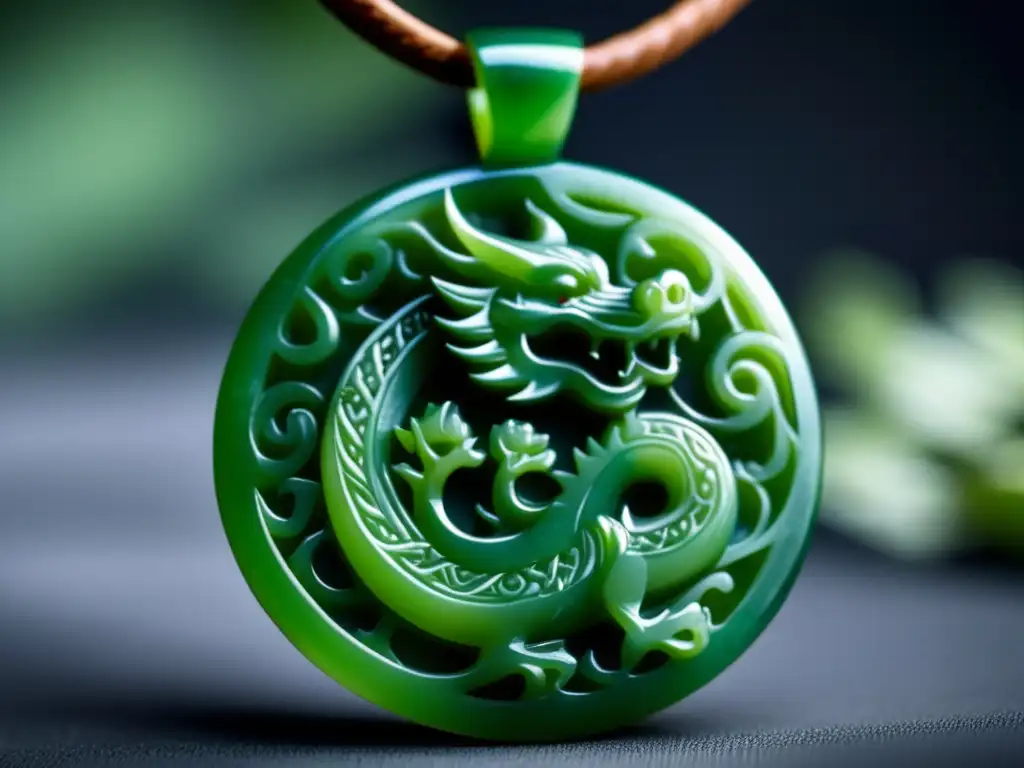 Joyería china: delicado colgante de jade con intrincados detalles de dragón