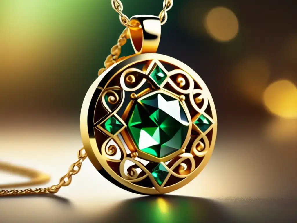 Hermoso colgante dorado con filigranas y esmeralda Cuidado y conservación joyas antiguas: Collar dorado con filigranas y esmeralda