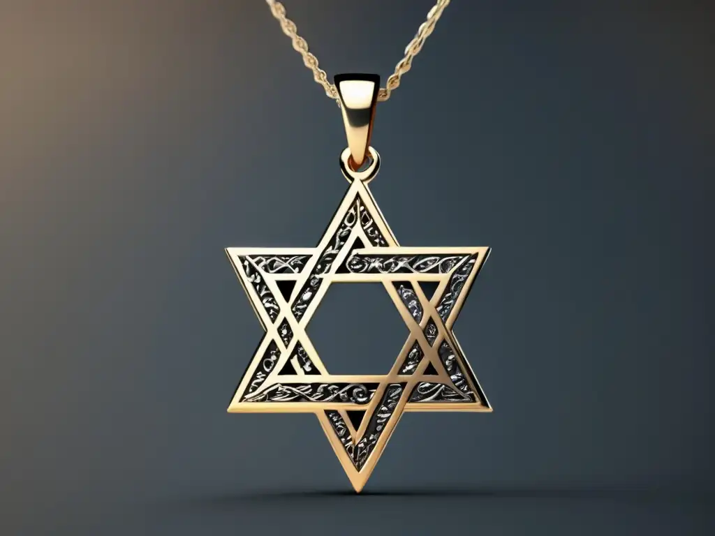 Influencia religiosa en joyería judaica: Colgante minimalista de Estrella de David en plata pulida, con detalles geométricos y fondo limpio