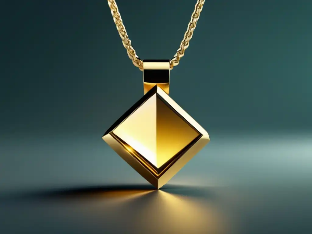 Evolución joyería contemporánea: Collar minimalista de oro y vidrio, diseño geométrico y elegante, iluminación suave, fondo neutro