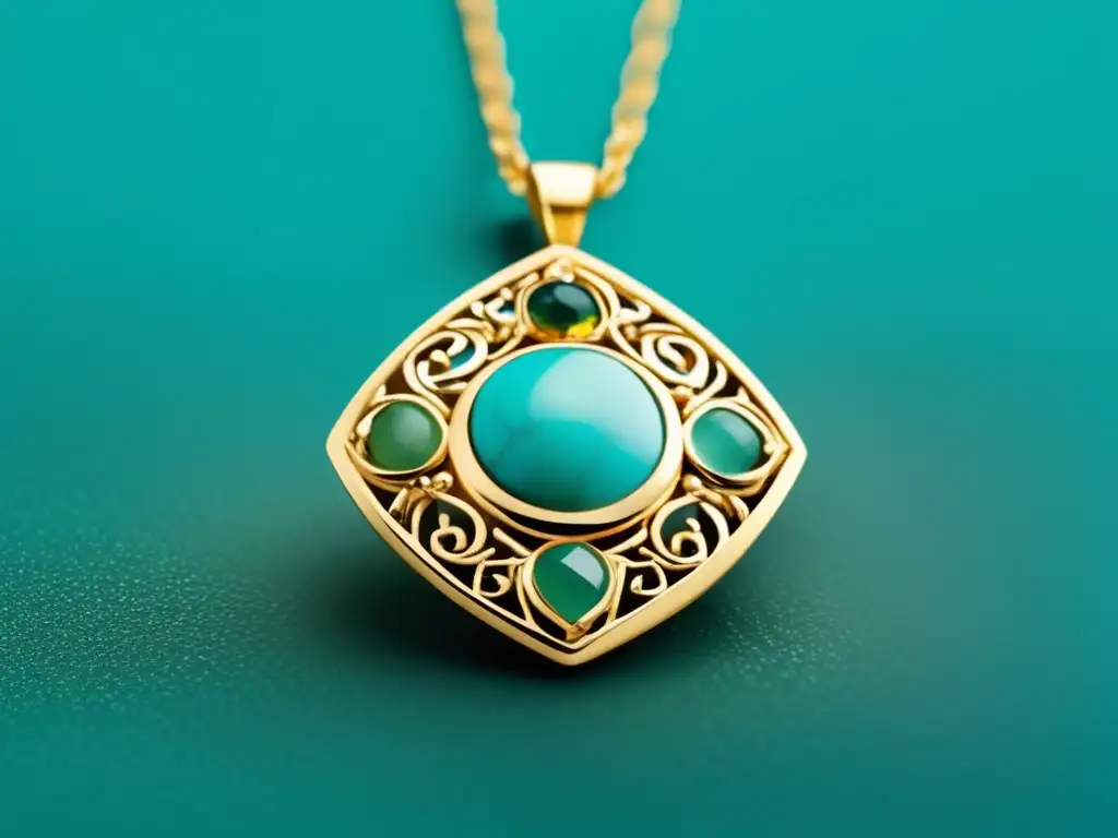 Evolución joyería en Medio Oriente: Joya Mesopotamia moderna con turquesa y oro, diseño histórico y contemporáneo