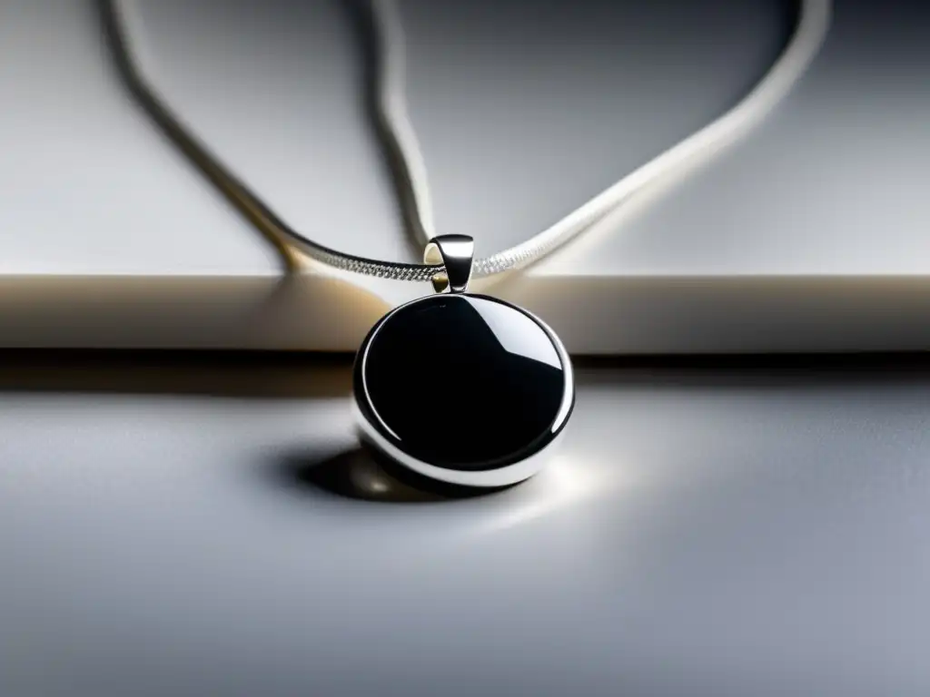 Joyería contemporánea: Colgante minimalista de obsidiana negra, elegante y protegido, en cadena de plata