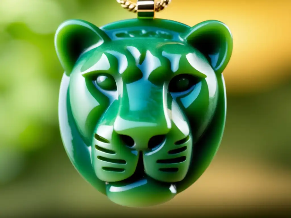 Joyería Olmeca: Jaguar de jade en cadena dorada