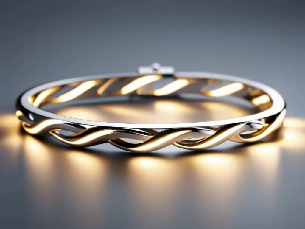 Innovaciones tecnológicas en joyería contemporánea: Pulsera plateada con diseño minimalista y luces LED