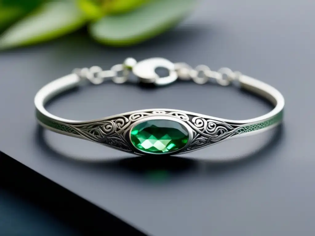 Pulsera plata reciclada con gemstone verde - Evolución joyería sostenible