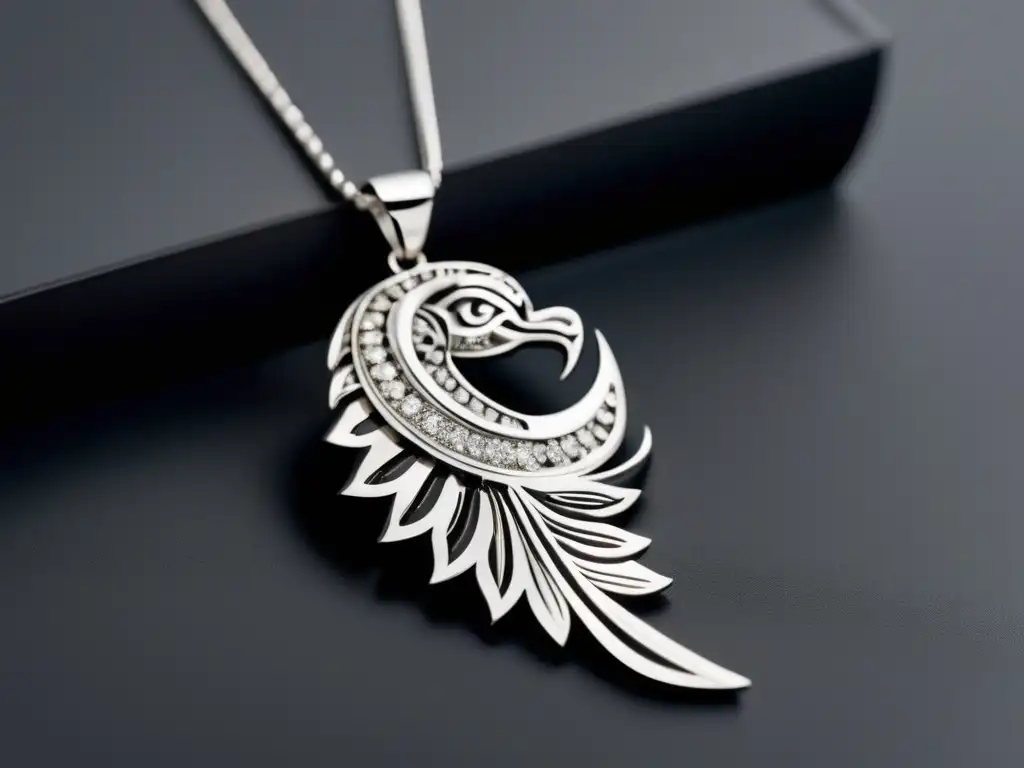 Influencia Azteca en joyería: Collar minimalista con colgante de Quetzalcóatl, de platino y diamantes