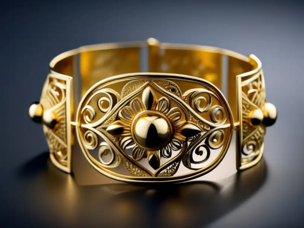 Detalle de pulsera de oro romana: joyería romana: historia y evolución