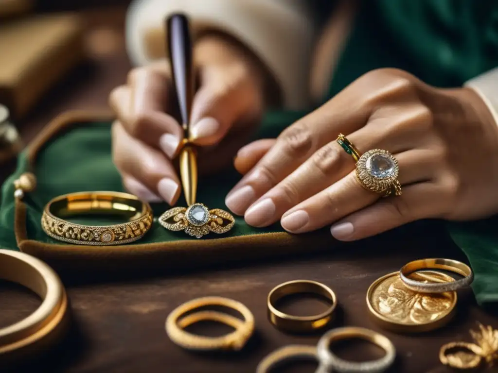 Técnicas de restauración joyería tradicional: manos expertas restaurando una joya vintage con detalles meticulosos