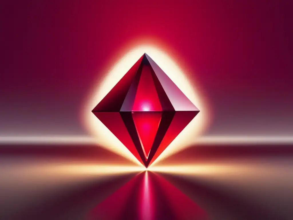 Rubí suspendido emite luz roja Significado cultural de los rubíes - Imagen sorprendente de un rubí suspendido en el aire, irradiando un resplandor rojo que ilumina el entorno