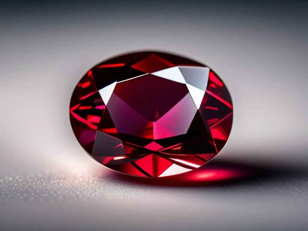 Rubí rojo intenso en superficie blanca Rubí: Significado cultural y belleza en imagen 8k