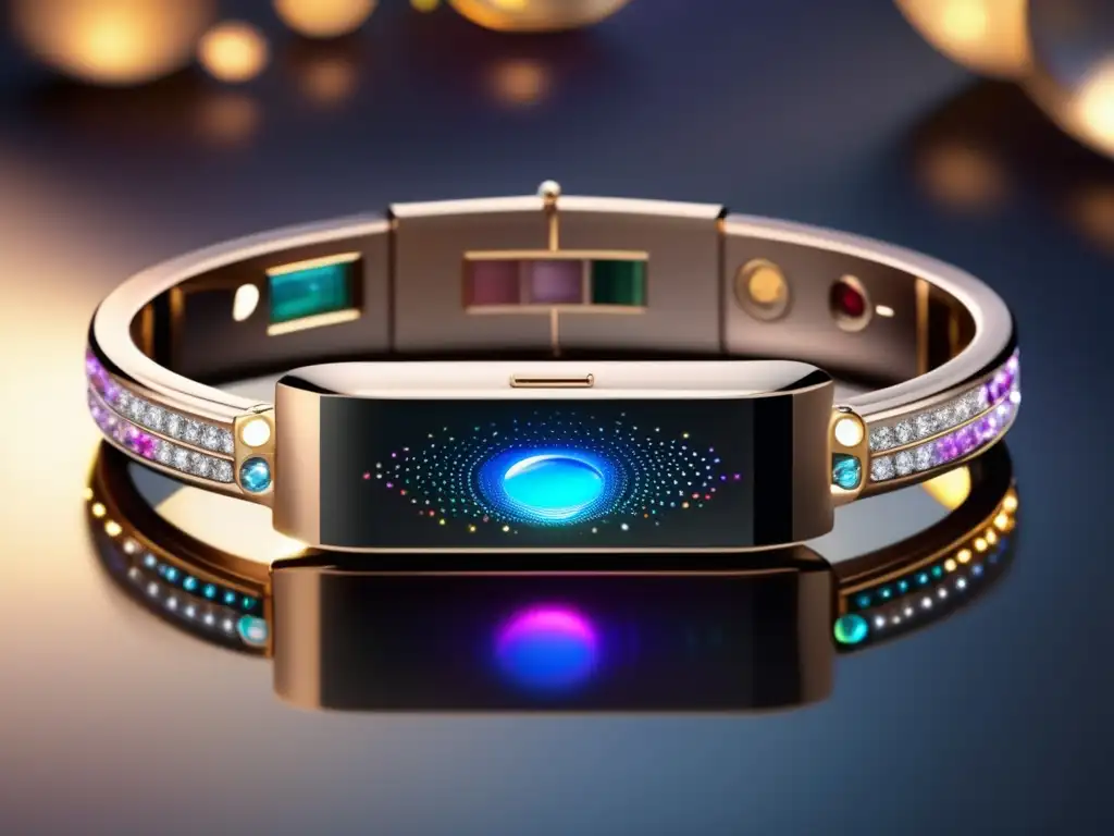 Joyería inteligente en la era digital: pulsera elegante con pantalla táctil y gemas brillantes