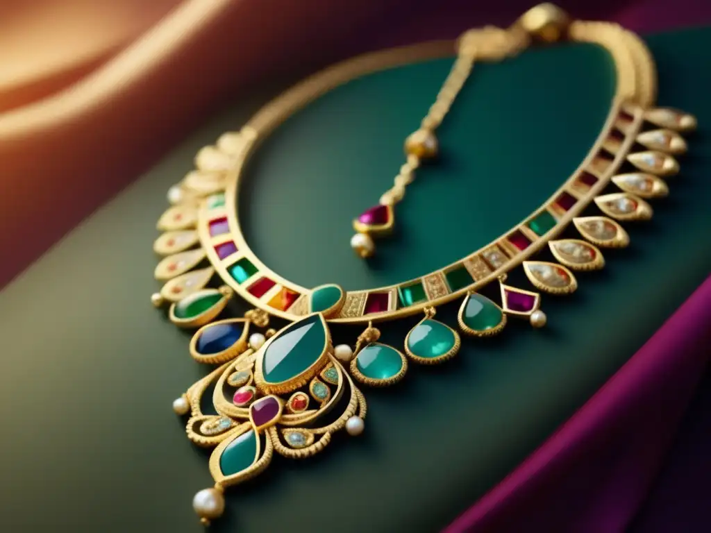 Collar de oro y gemas: tesoro asiático Historia joyería asiática: Deslumbra con collar de oro y gemas vibrantes en imagen 8K ultradetallada