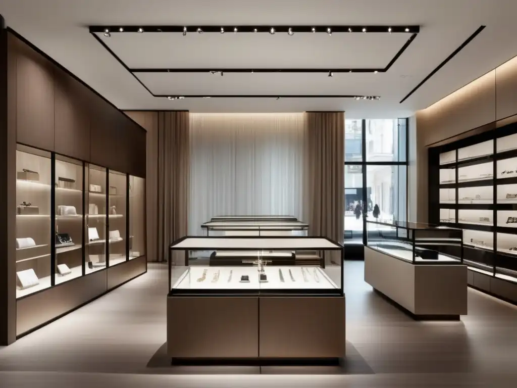 Tienda de joyería moderna y elegante Innovaciones en joyería con realidad virtual: tienda de joyería moderna con diseño minimalista y exquisitas piezas