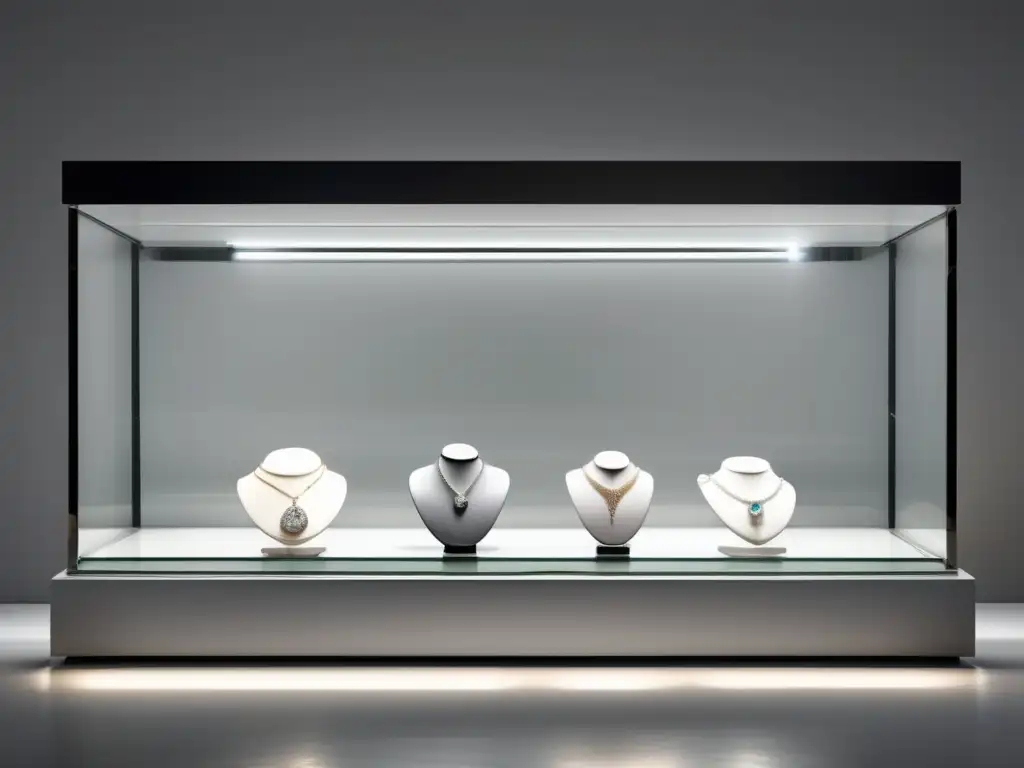 Joyería y alta costura en una vitrina moderna con iluminación destacada